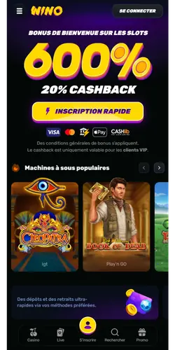 Wino Casino Page d'accueil